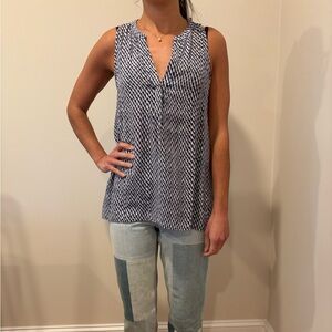 Joie Navy and Cream Geometric Sleeveless Blouse